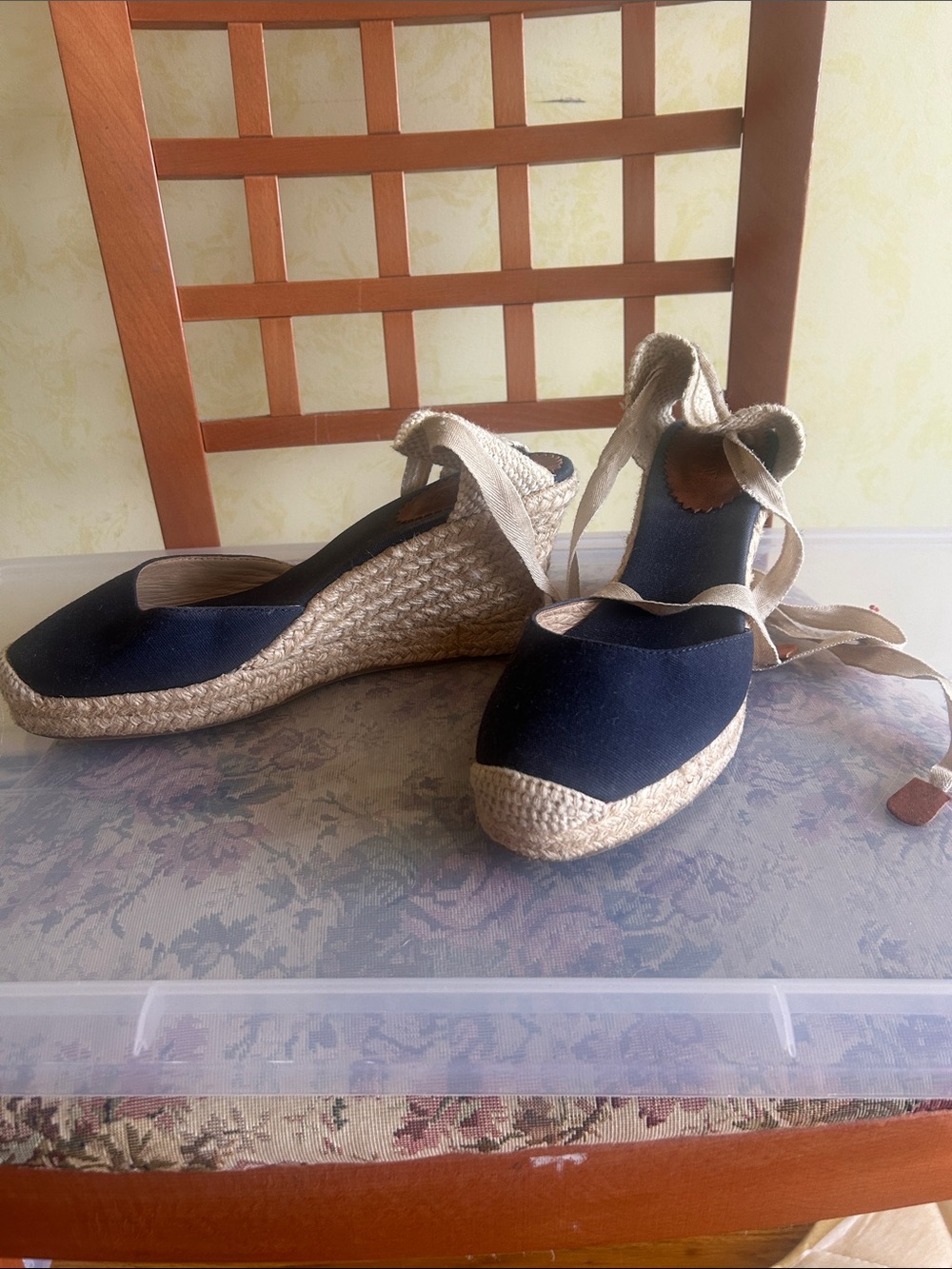 Espadrille Wedge Sandals - Navy Blue with Natural Rope